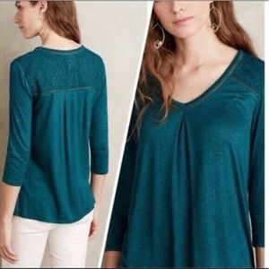 Anthropologie Dolan Left Coast Maisy 3/4 Sleeve Shirt Knit Top V-Neck Teal sz S.
